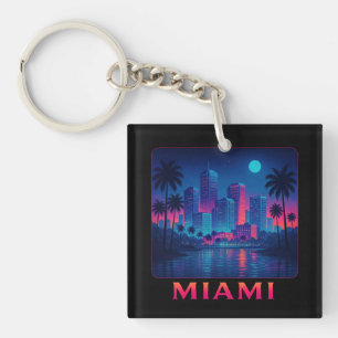 Miami Moonrise - Neon-Skyline Schlüsselanhänger