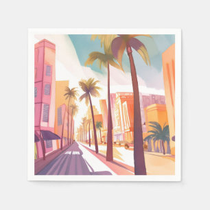 Miami Morgen   Aquarell South Beach Malerei Serviette