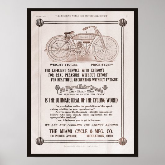 Miami-Motorradwerbung 1915 Poster (Vorne)