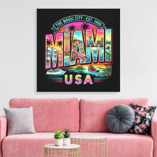 Miami Neon Retro Vintage Strand Art Deco USA Stil Leinwanddruck