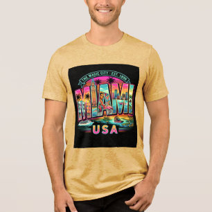 Miami Neon Retro Vintage Strand Art Deco USA Stil Tri-Blend Shirt