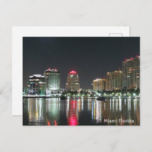 Miami Night Skyline Postkarte (Vorne/Hinten)