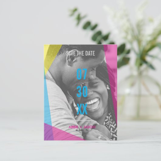 Miami Nights Save the Date Foto Postkarte (Stehend Vorderseite)