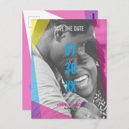 Miami Nights Save the Date Foto Postkarte (Vorne/Hinten)