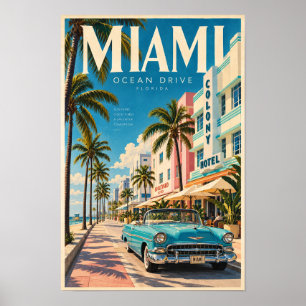 Miami Ocean Drive Art Deco Klassiker Reiseplakat Poster