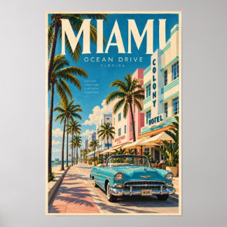 Miami Ocean Drive Art Deco Klassiker Reiseplakat Poster
