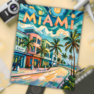 Miami Ocean Drive Florida Strand Van Gogh Farbig Postkarte