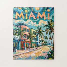 Miami Ocean Drive Florida Strand Van Gogh Farbig Puzzle