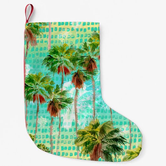 Miami Palms: Wasserfarbe tropisch nahtlos Kleiner Weihnachtsstrumpf (Vorderseite)