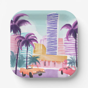 Miami Pastels Unordentliche Aquarellmalerei Pappteller