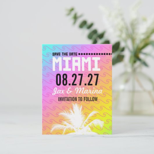 MIAMI Save the Date Linen Paper (Stehend Vorderseite)