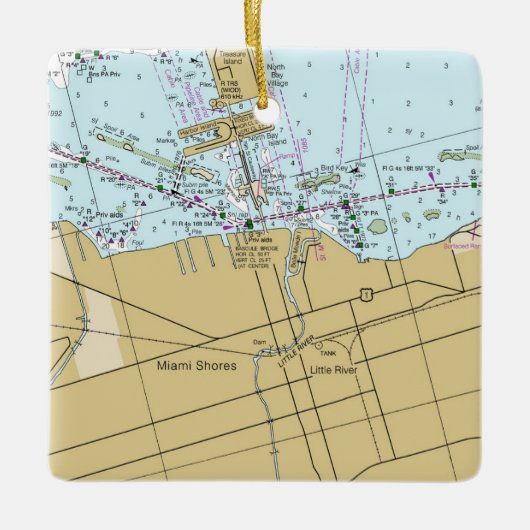 Miami Shores Nautical Chart Keramikornament (Vorderseite)