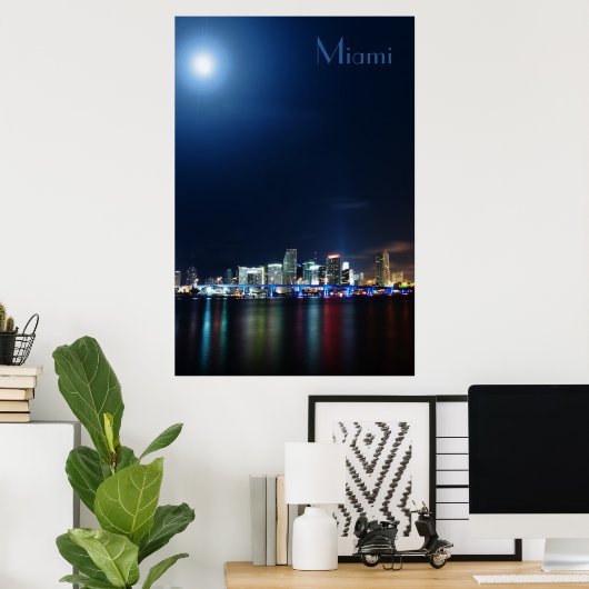 Miami Skyline am Abend Panorama - Poster (Heimbüro)