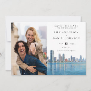 Miami Skyline Aquarell-Foto-Hochzeit Save The Date