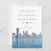 Miami Skyline Aquarell-Foto-Hochzeit Save The Date (Vorderseite)