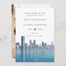 Miami Skyline Aquarell-Foto-Hochzeit Save The Date