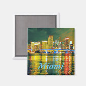 Miami Skyline bei Nachtmagnet Magnet (Vorderseite/Rückseite)