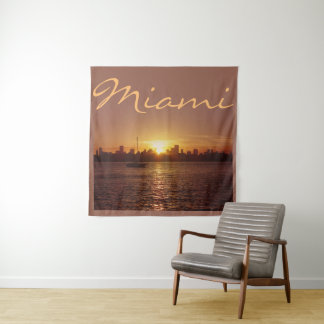 Miami Skyline bei Sunset ohne Text Wandteppich