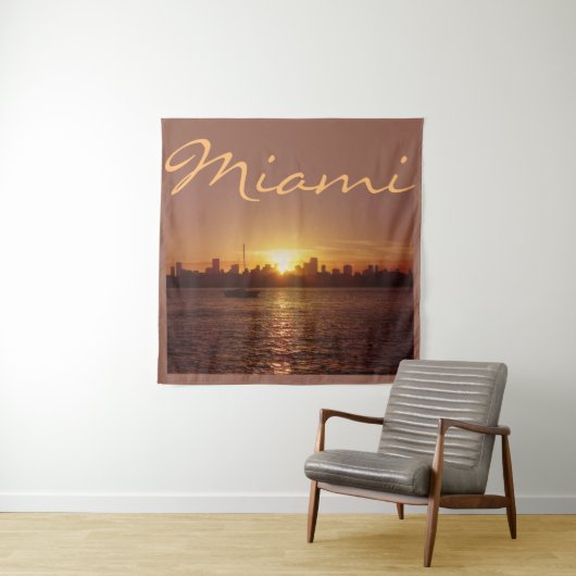 Miami Skyline bei Sunset ohne Text Wandteppich (Beispiel)