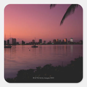 Miami Skyline bei Sunset Quadratischer Aufkleber