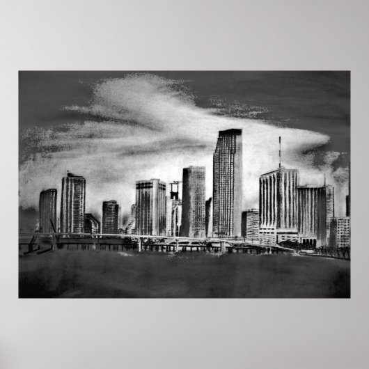 Miami Skyline Charcoal Poster (Vorne)