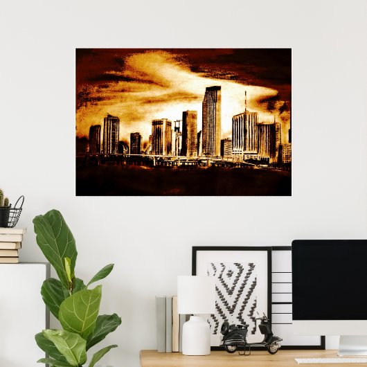 Miami Skyline Charcoal Poster (Heimbüro)