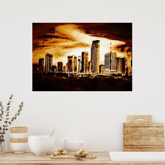 Miami Skyline Charcoal Poster (Küche)