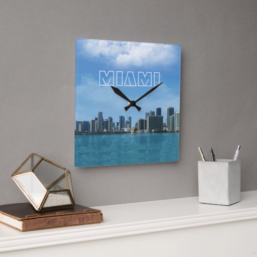 Miami Skyline Clock Quadratische Wanduhr (Büro)