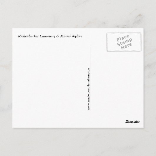 Miami Skyline durch Rickenbacker Causeway Postkarte (Rückseite)