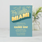 Miami Skyline Game On Football Party Einladung (Stehend Vorderseite)