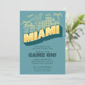 Miami Skyline Game On Football Party Einladung (Stehend Vorderseite)