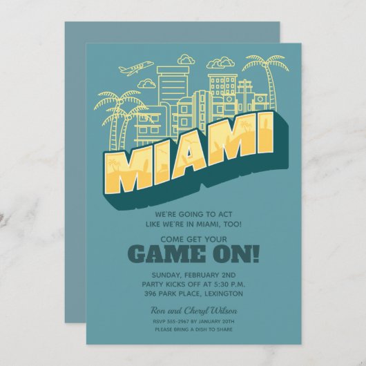 Miami Skyline Game On Football Party Einladung (Vorne/Hinten)