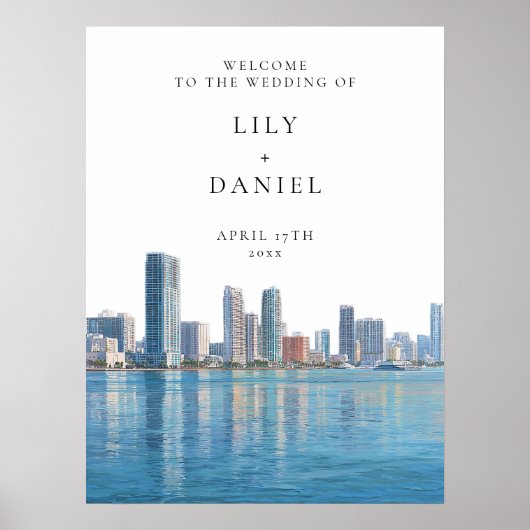 Miami Skyline Hochzeits-Willkommensschild Poster (Vorne)
