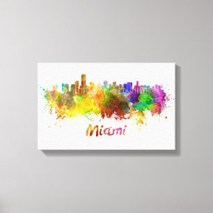 Miami skyline im Watercolor Leinwanddruck