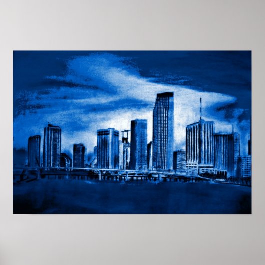 Miami Skyline in Blue Poster (Vorne)