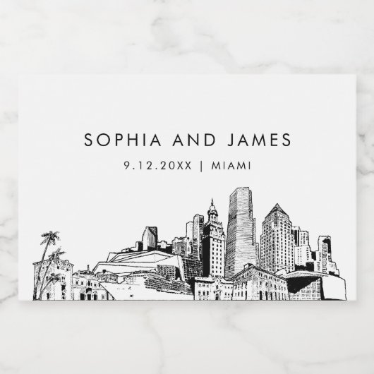 Miami Skyline Mini Schaumweinetikett (Einzelnes Label)