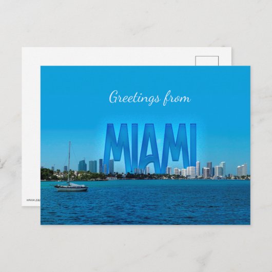 Miami Skyline mit individualisierbaren Grüßen Postkarte (Vorne/Hinten)