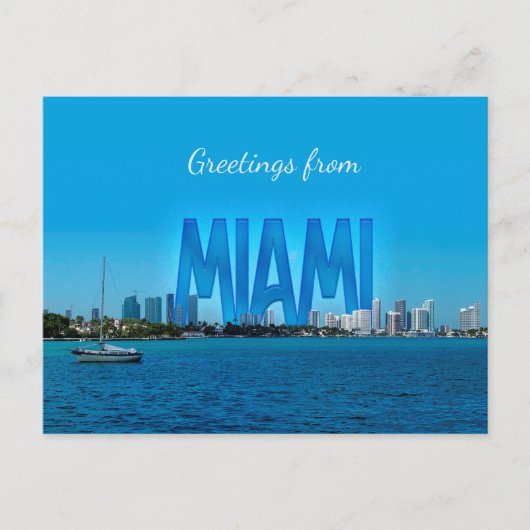 Miami Skyline mit individualisierbaren Grüßen Postkarte (Vorderseite)