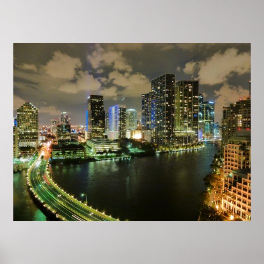 Miami Skyline Nacht Poster (Vorne)