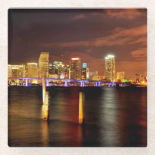 Miami-Skyline nachts, Florida Glasuntersetzer
