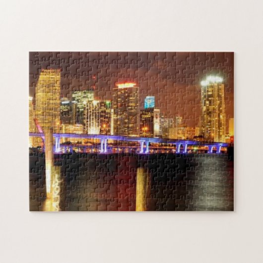 Miami-Skyline nachts, Florida Puzzle (Horizontal)