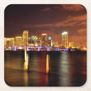 Miami-Skyline nachts, Florida Rechteckiger Pappuntersetzer