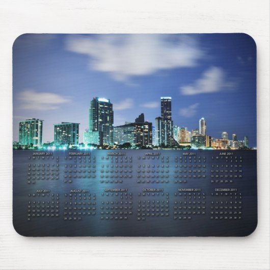 Miami-Skyline nachts mit Kalender 2011 Mousepad (Vorne)