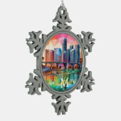 Miami Skyline Snowflake Weihnachtsschmuck Schneeflocken Zinn-Ornament (Links)