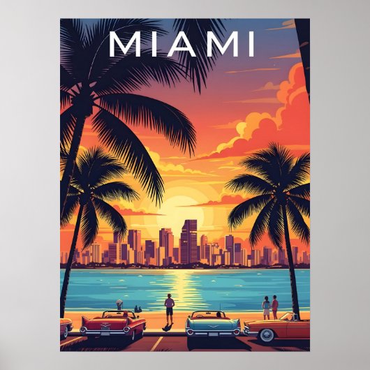 Miami-Skyline-Sonnenuntergang Poster (Vorne)