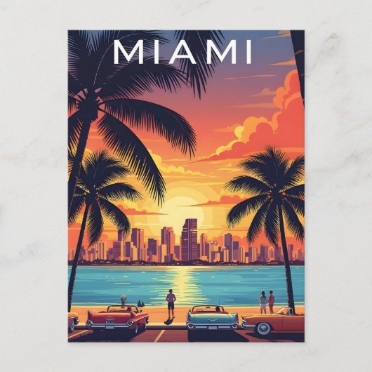 Miami Skyline Sunset Postkarte (Vorderseite)