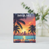 Miami Skyline Sunset Postkarte (Stehend Vorderseite)