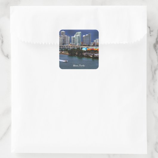 Miami, Skyline von Florida Quadratischer Aufkleber (Tasche)