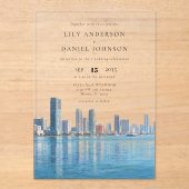 Miami Skyline Watercolor Destination Wedding Acryleinladungen (Vorderseite)