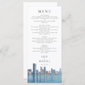 Miami Skyline Watercolor Destination Wedding Menükarte (Vorne/Hinten)